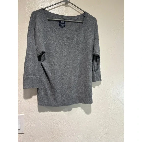 American‎ Eagle Gray Cotton Scoop Neck 3/4 Sleeve Knit Sweater Womens Medium