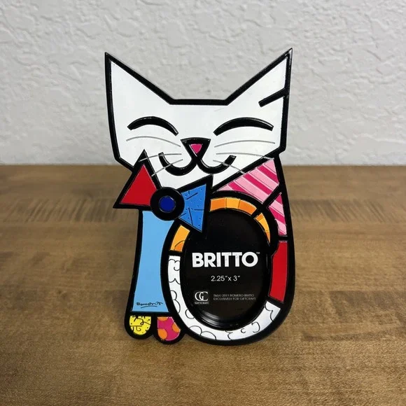 Romero Britto Fun Cat Picture Frame Holds 2.25