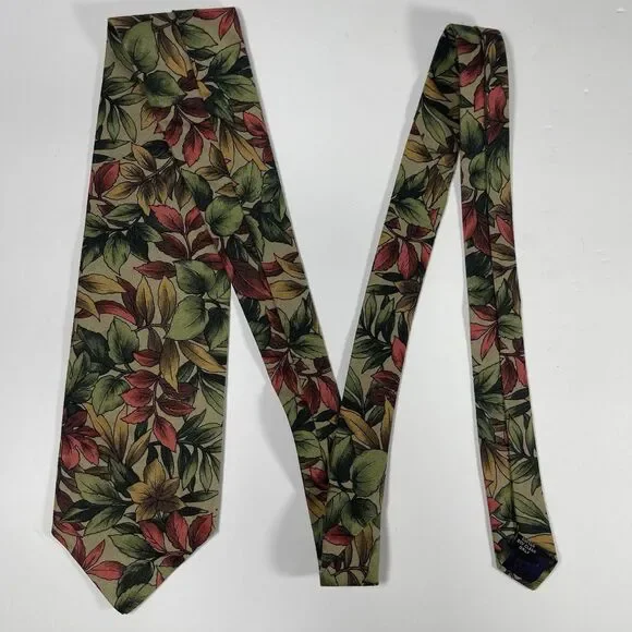 Vtg 417 by Van Heusen Mens Tie Cotton Floral Leaf Botanical Earth Tones Made USA