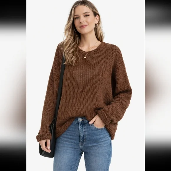 Vince. Bown Loose Knit Open Weave Pullover wool sweater earth tone Neutral