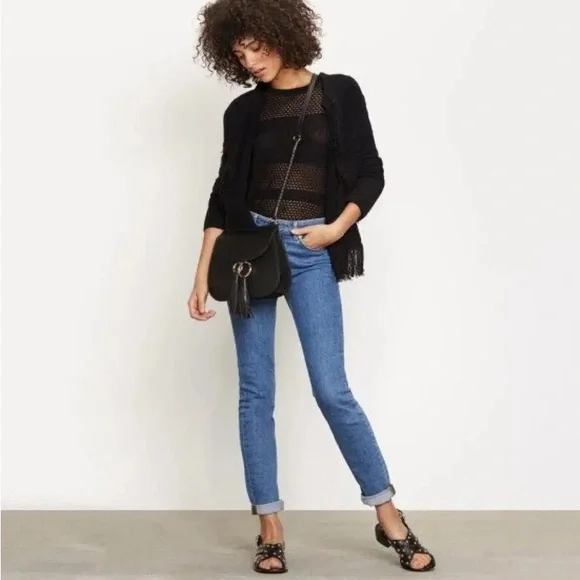 Maje‎ Fringe Cardigan Sweater Black Medium