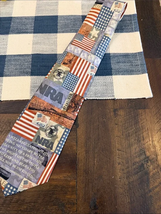 Patriotic American Flag Print Men's Tie - Red, Blue, White 100 percent silk