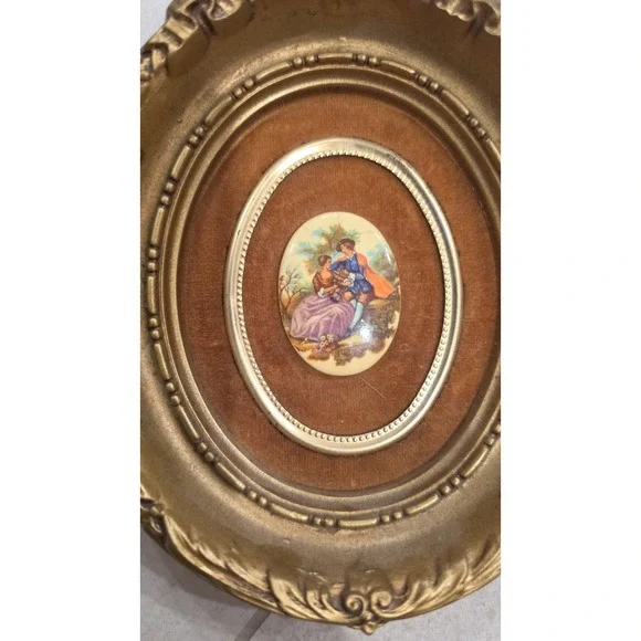 VTG Fragonard Porcelain Cameo Gold Ornate Cottagecore Grandmillennial Wall Frame
