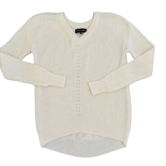 Michael Stars V-Neck Knit Sweater Pullover Long Sleeve Casual Cream Size S