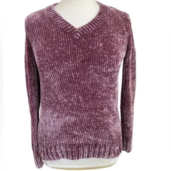 Orvis mauve v neck chenille tunic pullover sweater