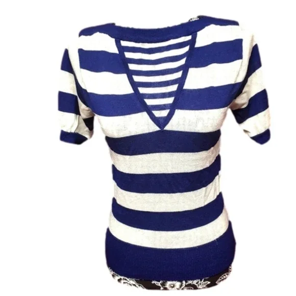 Knitvo Navy White Striped Sweater