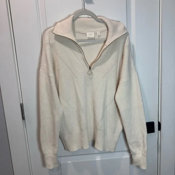 Cyrus women's long-sleeved ribbed zip-neck sweater, cream color, size XL