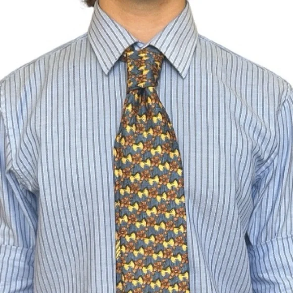 Ermenegildo Zegna Signature Blue and Gold 100% Silk Floral Farfalle Tie
