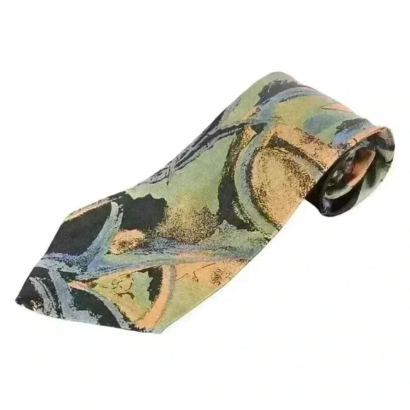 Hardy Amies Blue Green‎ Abstract 100% Silk Tie Necktie 3.75” Wide