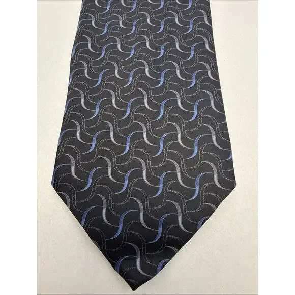 Pronto Uomo Platinum Silk Necktie Gray Black Blue Swirls Men’s Tie