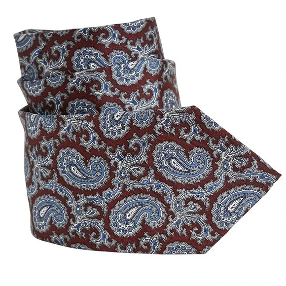 JOS A BANK COLLECTION Mens Silk Necktie Burgundy Blue Paisley Handcrafted USA
