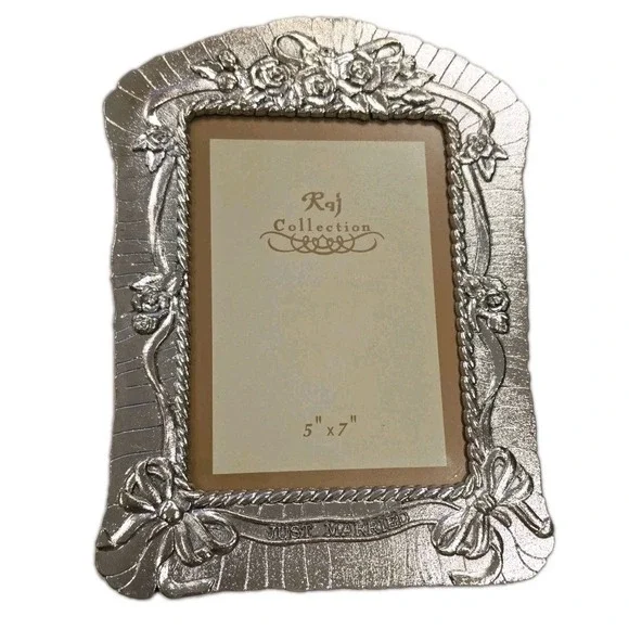 VTG RAJ Collection Just Married Pewter Metal Picture Frame Wedding Cottagecore