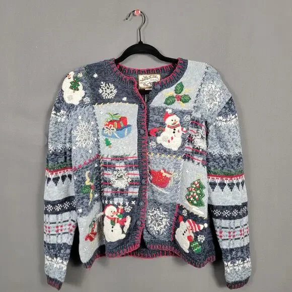 Vintage Heirloom Collectibles Womens M Christmas Sweater Snowman Applique