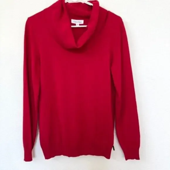 Calvin Klein Cowl Neck‎ Sweater Red Medium Pullover Soft Knit Fall Winter