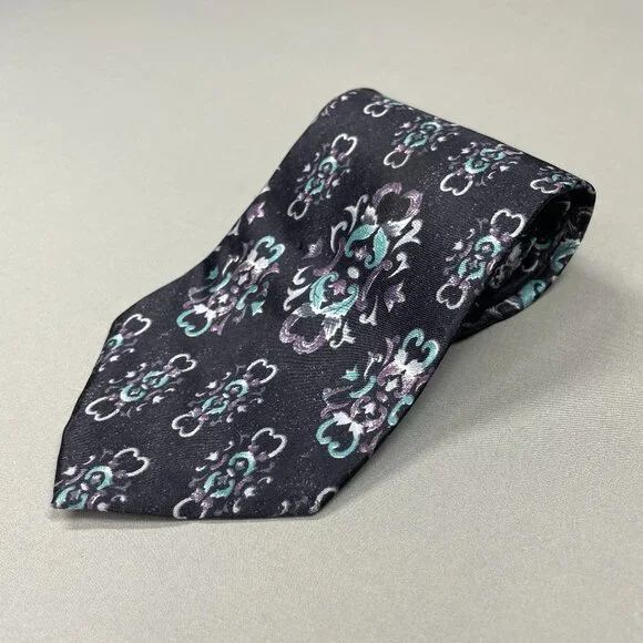 Christian Dior Monsieur Mens Tie black purple blue silk filigree floral designer