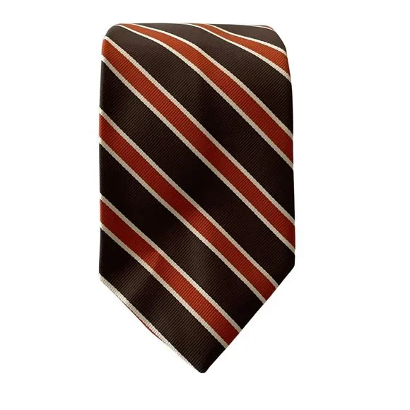 Vintage Kings Lynn Tie Polyester Brown & Cinnamon‎ Striped Necktie Extra Wide