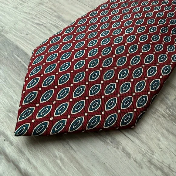 OSCAR De La RENTA Men's Vtg. Silk Tie Geometric Medallions Burgundy/Multi EUC