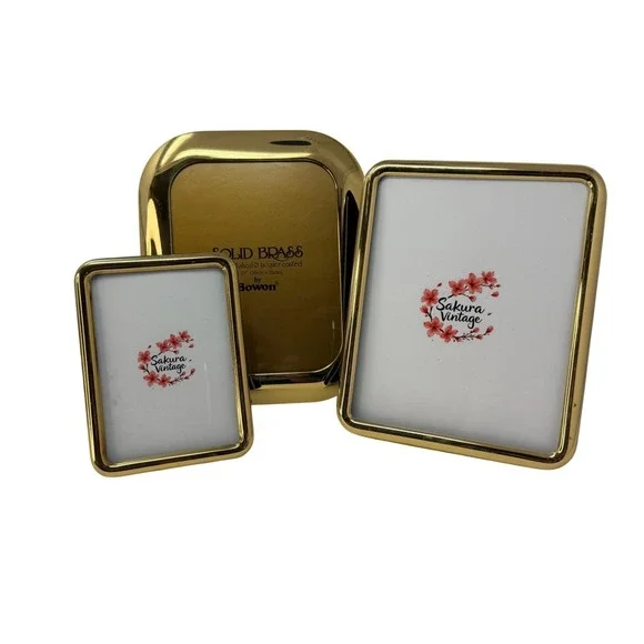 Set of 3 Vintage Brass Photo Frames Mid Century Modern Rounded Gallery Wall Set