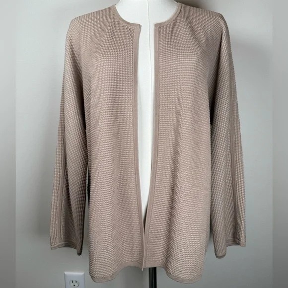 Eileen Fisher Silk Organic Cotton Open Front Cardigan Sweater Womens Size Large