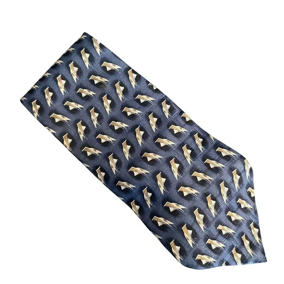 Stanford 100% Silk‎ Men's Necktie Navy Gold Geometric Pattern Made in USA