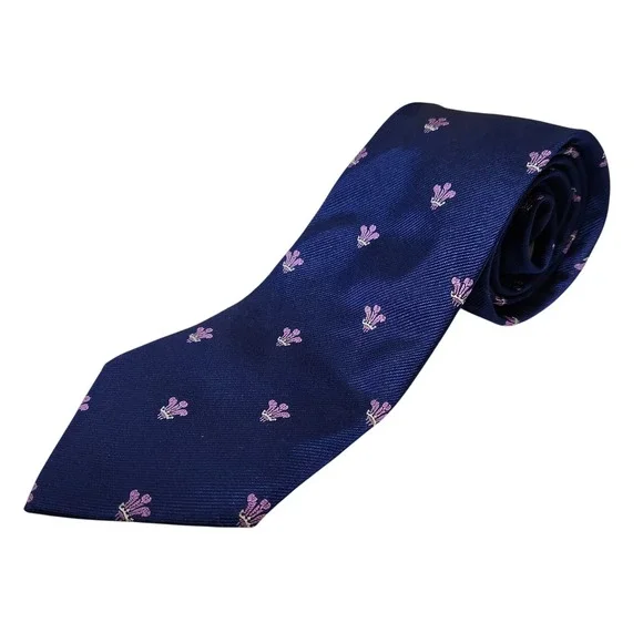 Turnbull & Asser Men's Tie Navy Blue Fleur De Lis Silk Necktie Formal England