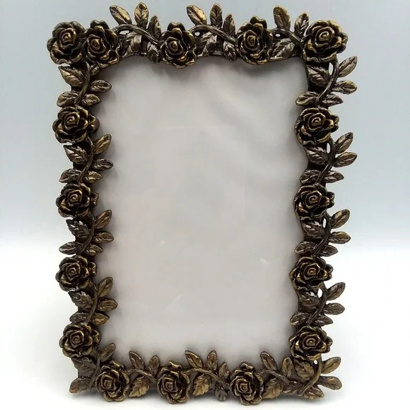 Rose‎ Floral Picture Frame Bronze Finish Photo Display Tabletop Decor 4.75x6.5
