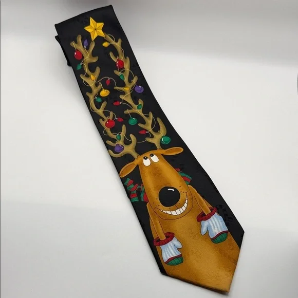 Yule Tide Greeting Hallmark Festive Reindeer Christmas Tie