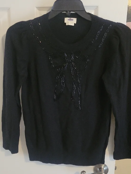 Kate Spade SzM Beaded Bow Navy Crewneck Wool blend Sweater - Women