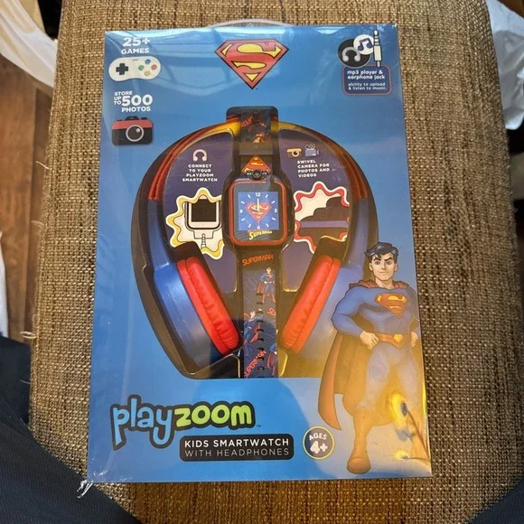 Playzoom‎ Superman Kids Smartwatch with Headphones Set Blue Red New NIB Ages 4+