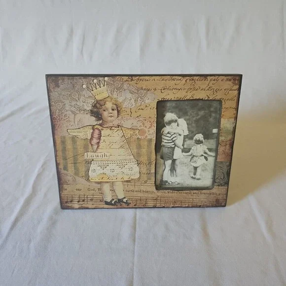 Classic Antique-Style Angel Laugh Music Note Brown‎ Picture Frame fits 3x5 photo