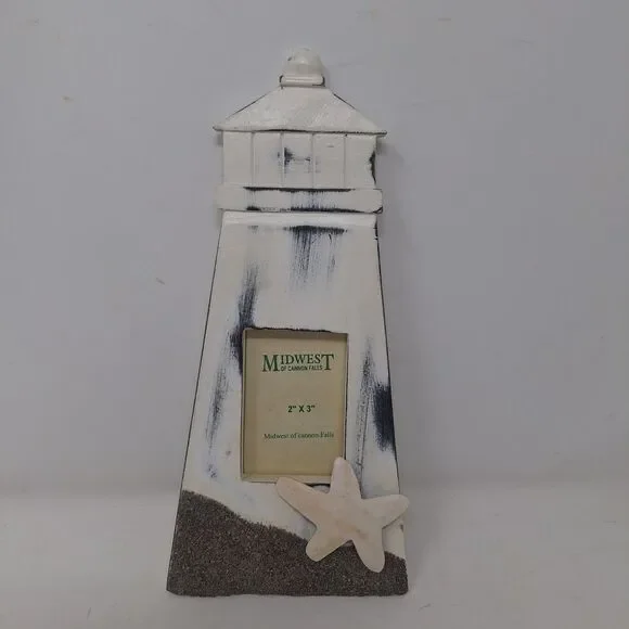 Midwest Of Cannon Falls Lighthouse Shaped Picture Frame Beachy Ocean Sand Star