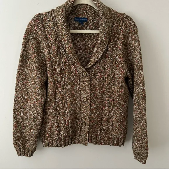 Brown confetti knit mixed yarn chunky cardigan M