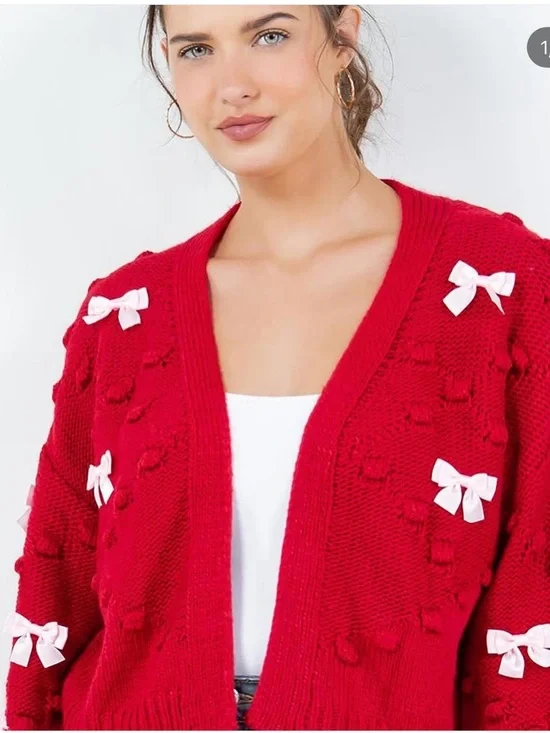 Red bow sweater cardigan M/L
