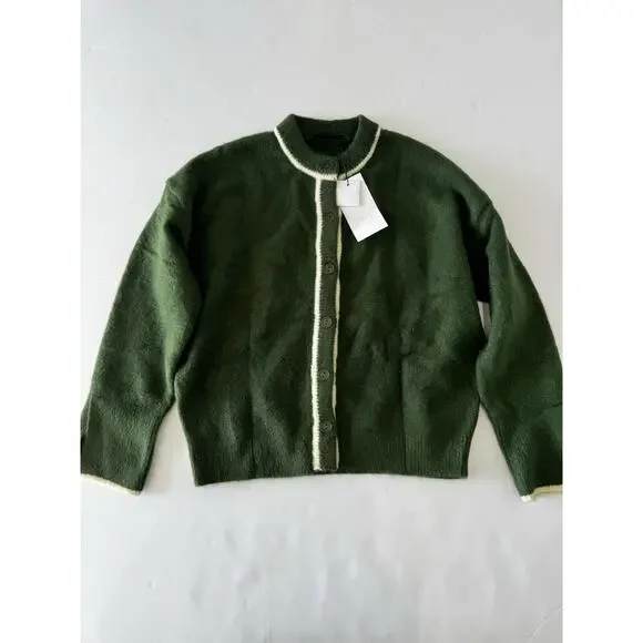 Zara Womens Size XS Cardigan Contrast Trims Green Button Up Long Sleeves Green