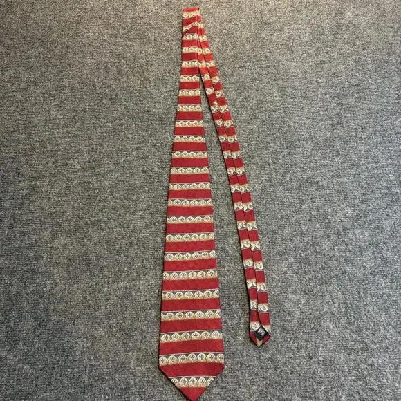Van Heusen Men's 100% Silk Red Gold Gray Neck Tie Geometric Stripe