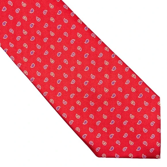 Beau Brummel SOHO Mens Red‎ Paisley Neck Tie 100% Silk EUC