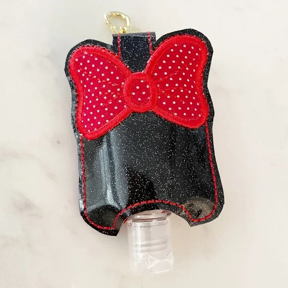 Minnie Mouse Bow Hand Sanitizer Holder Clip On Red Black