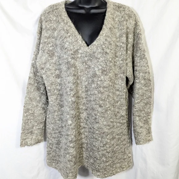 Vintage JK America Women's V-neck Tunic‎ Sweater Wool Blend Tan Gray Cream 14-16