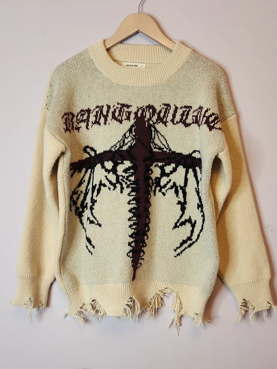 AELFRIC EDEN Unisex Gothic/Streetwear with Ripped Detailing at the Hem & Cuffs,S