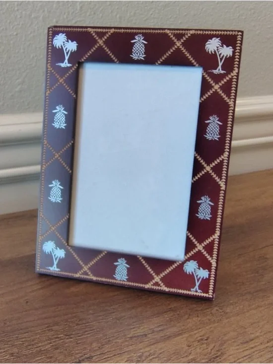 Vtg 90s Beach Theme Brown Picture Frame Pineapple Palm Tree Taiwan 4x6