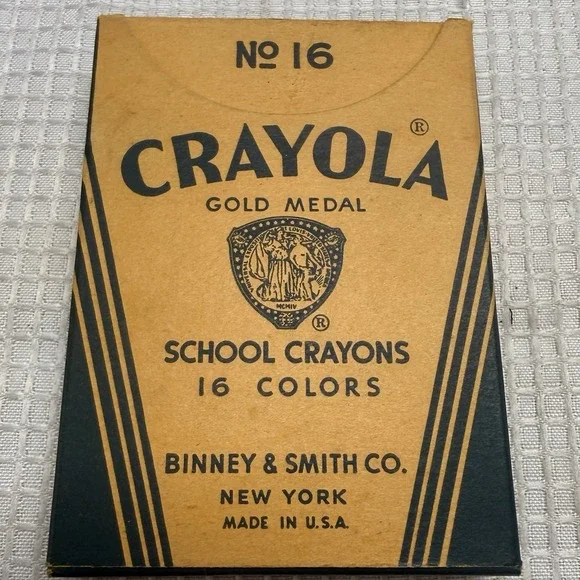 Crayola 16 Gold Medal School Crayons Complete Box Colors Binney Smith Vtg '38-42