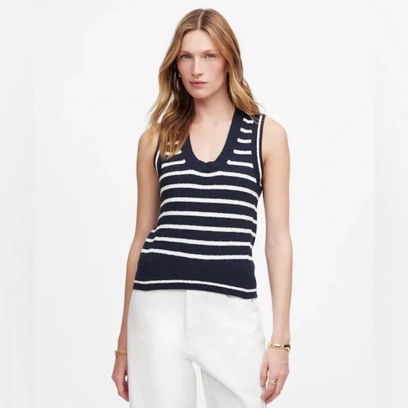 NWT Madewell Bouclé-Knit Sweater Tank Vintage Ivory Juniper Berry Size M