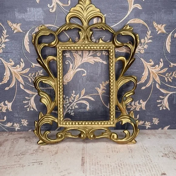 Vintage Heavy Ornate Brass Picture Frame Estate Find No Glass No Stand No Hook