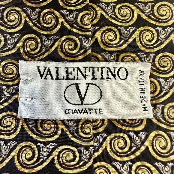 Valentino Cravatte Collection Yellow Black Geometric 100% Silk Neck Tie‎ Italy