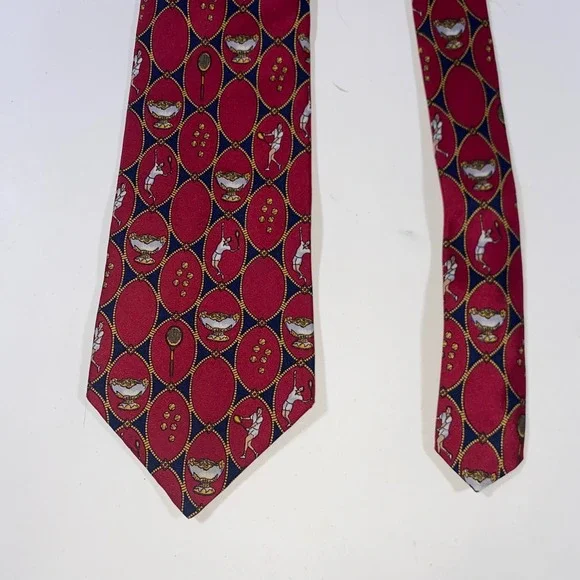 Tommy Hilfiger Mens Silk Tie Red Navy Blue Tennis Motif Sporting Preppy Classic