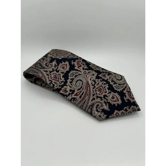 Bert Pulitzer Navy Paisley Silk Tie with Red and Cream Accents
