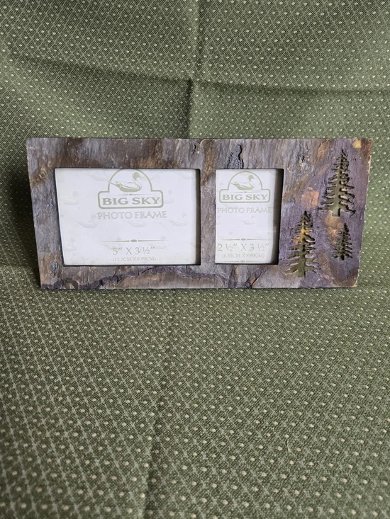 Rustic Double Photo Frame in Natural Browns Resin