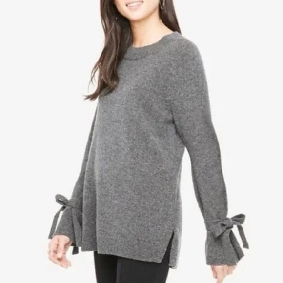 Zara Charcoal Gray Sweater with Bow Accents