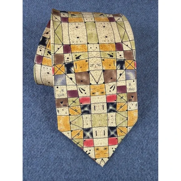 Wassily Kandinsky 100% Silk Necktie Mens Yellow Geometric Abstract Art‎ 1998