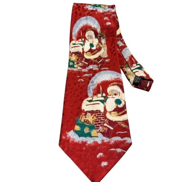Vintage Santa Claus Neck Tie Hand Made In Italy Mens 100% Silk